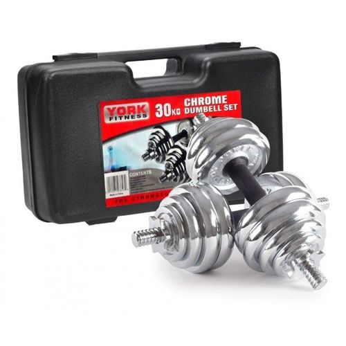 Haltères chromées rechargeables de 30 kg (2 biceps de 15kg) - Poids pour Exercices Entraînement de Musculation