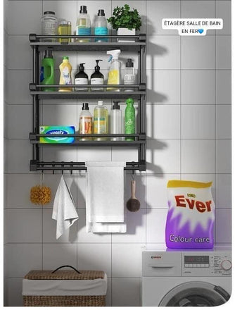 Étagère de salle de bain à 3 niveaux avec porte-serviettes, étagère murale de salle de bain