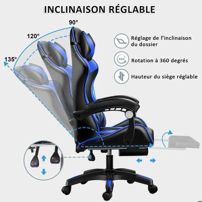 Fauteuil Gaming ergonomique noire bleu